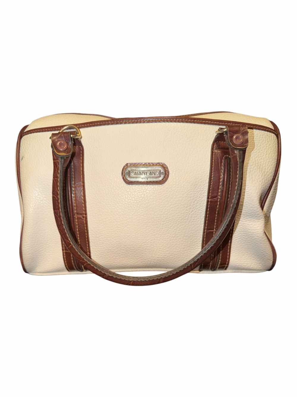 Vintage Carryland Two-Tone Cream & Brown Satchel Bag Organizing Purse